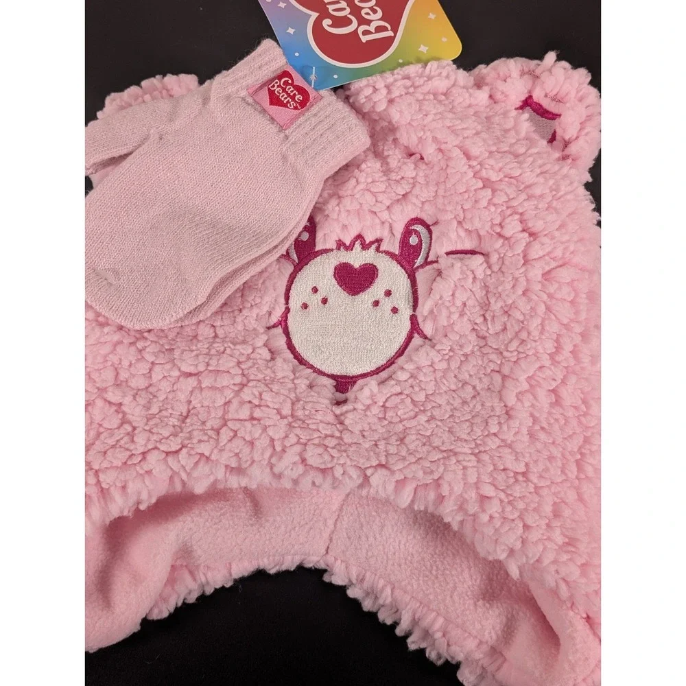 Care Bears Toddler Girls Pink 2 PC Set Beanie And Mittens NWT